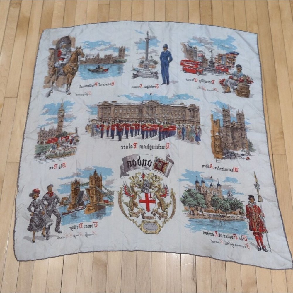Vintage London Arms Of The City Scarf Buckingham Palace Parliament Big Ben - Picture 7 of 10